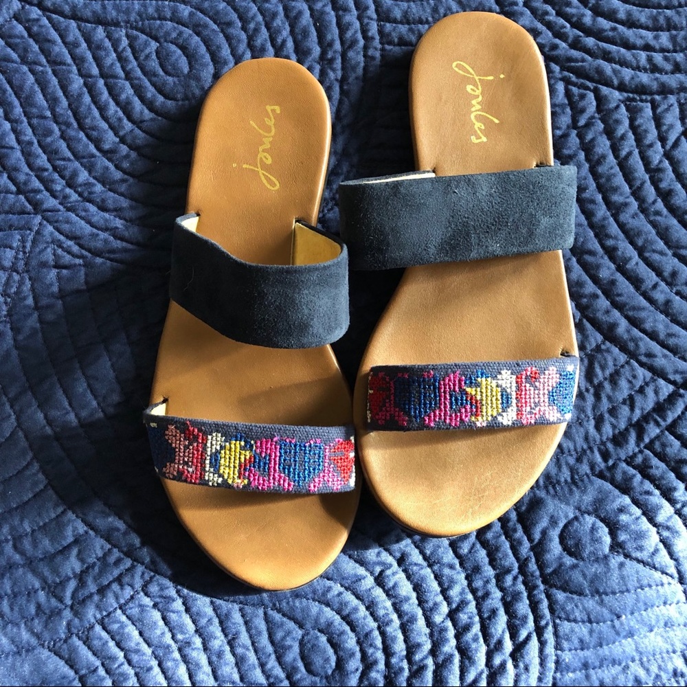 Joules Navy and Needlepoint Sandals